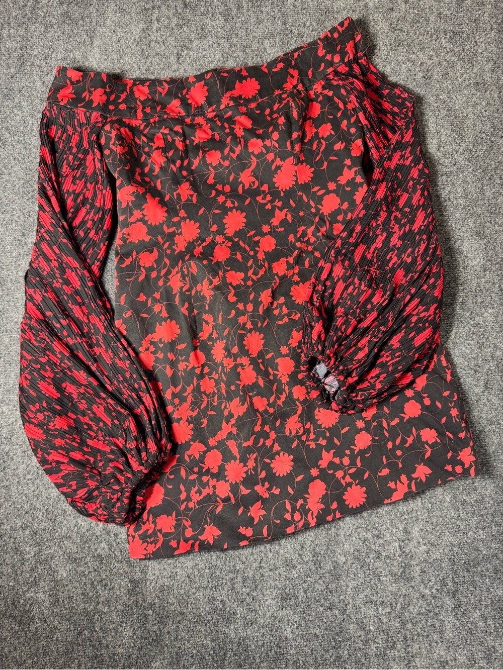 C/MEO Collective Black Blouse with Red Floral Print